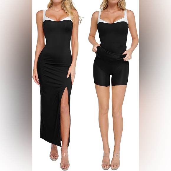 Popilush Dresses & Skirts - Popilush Shapewear Contrast Trim Built-In Sculpting Maxi Dress Size Large